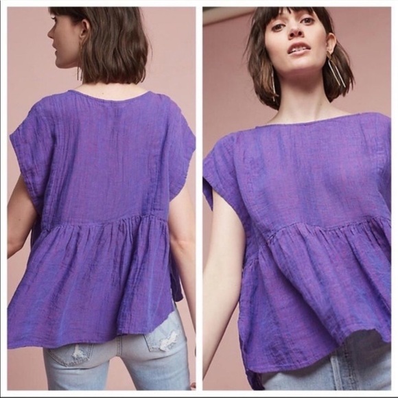 Anthropologie Tops - Anthropologie Holding Horses Purple Linen Babydoll Shirt